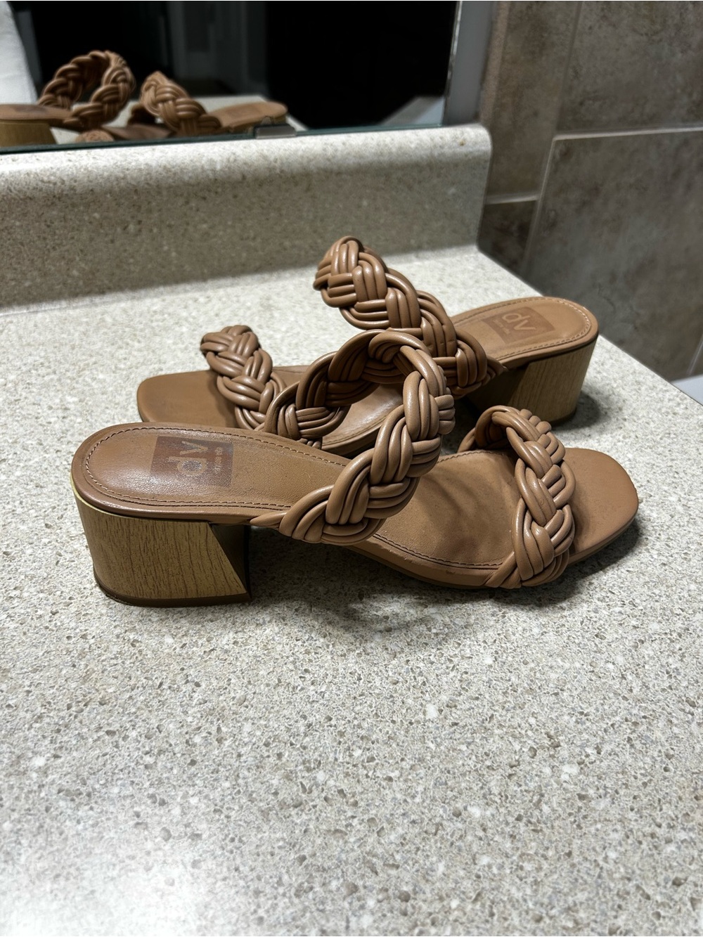 DV by Dolce Vita Tan Braided Strap Block Heel Sandals